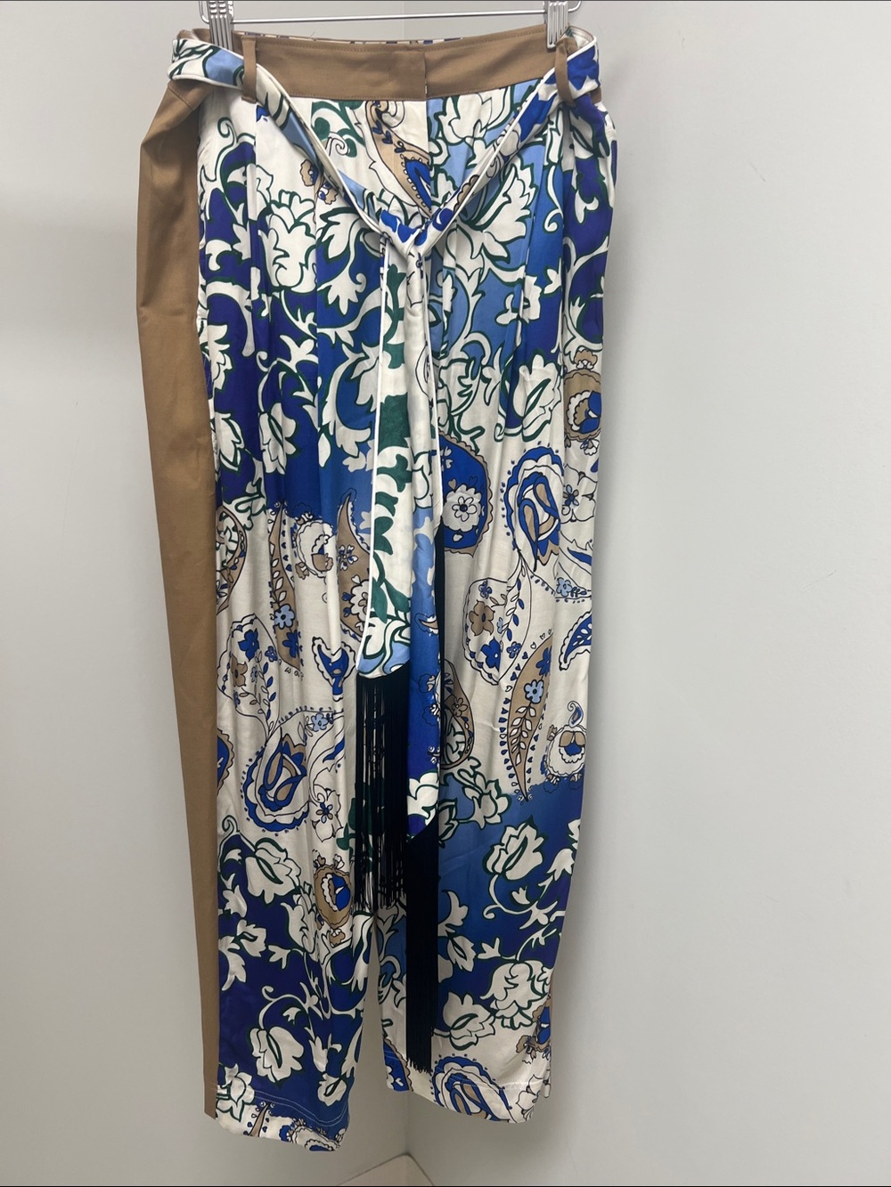 MARELLA Blue Multicolor Wide-Leg Printed Pants with Tan Side Panel